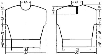 Чертеж выкроек к кофточке (слева — перед, справа — спинка) 
